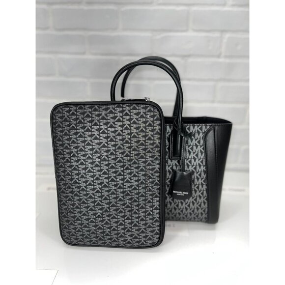 Michael Kors satchel medium purse ipad case kali tote shoulder bag black silver - Picture 1 of 11